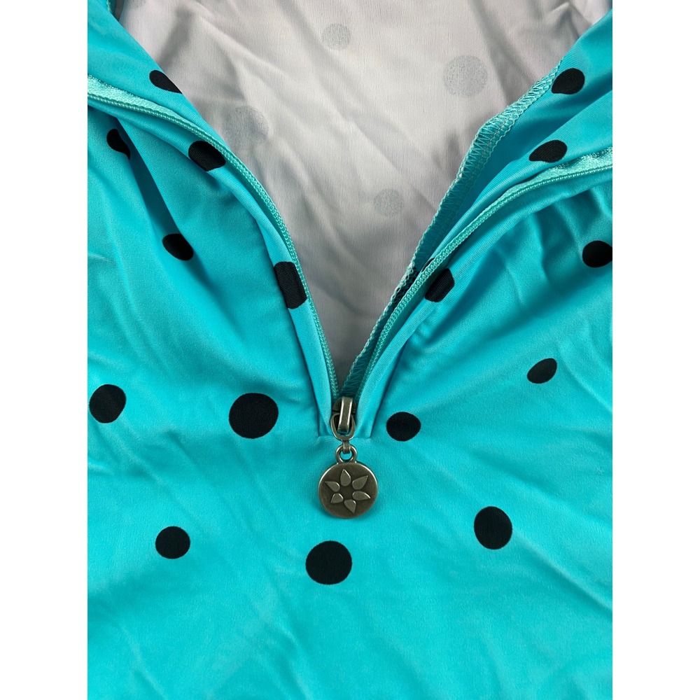 Tzu Tzu Womens Turquoise Polka Dot Sleeveless Golf Polo Top Quarter Zip Large - Picture 3 of 9